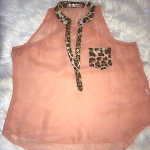 Peach Sheer top with leopard lining